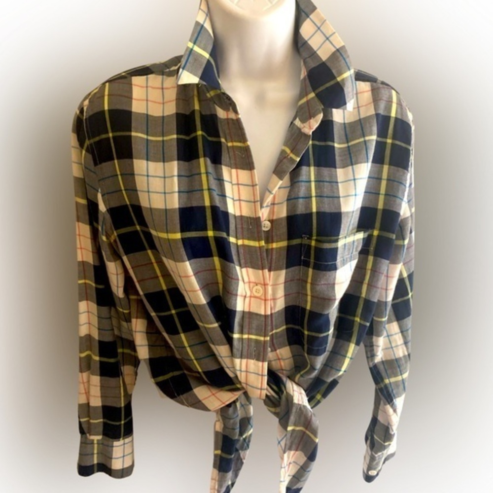 Equipment Front tie Plaid Shirt - XS black white plaid ,cotton , button down